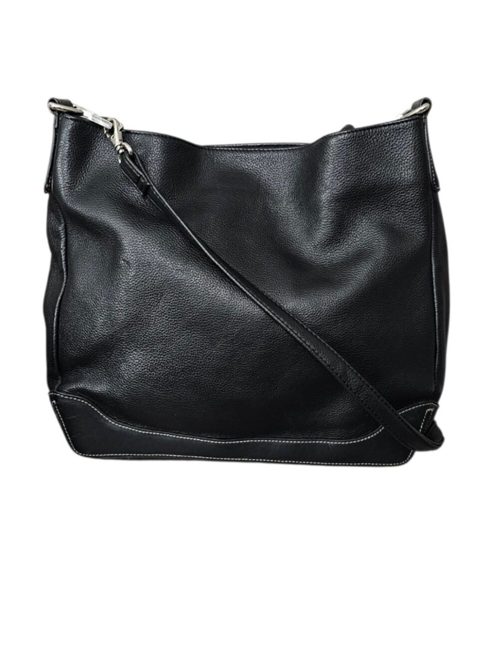Antonio Melani Black Pebbled Leather Slouchy Hobo Shoulder Bag Silver Tone